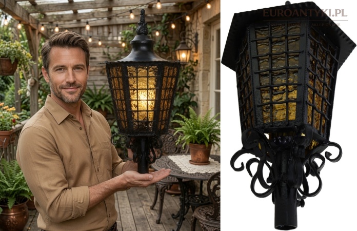 Duża lampa ogrodowa antyczna kuta 60 cm – brama, furtka, ogród